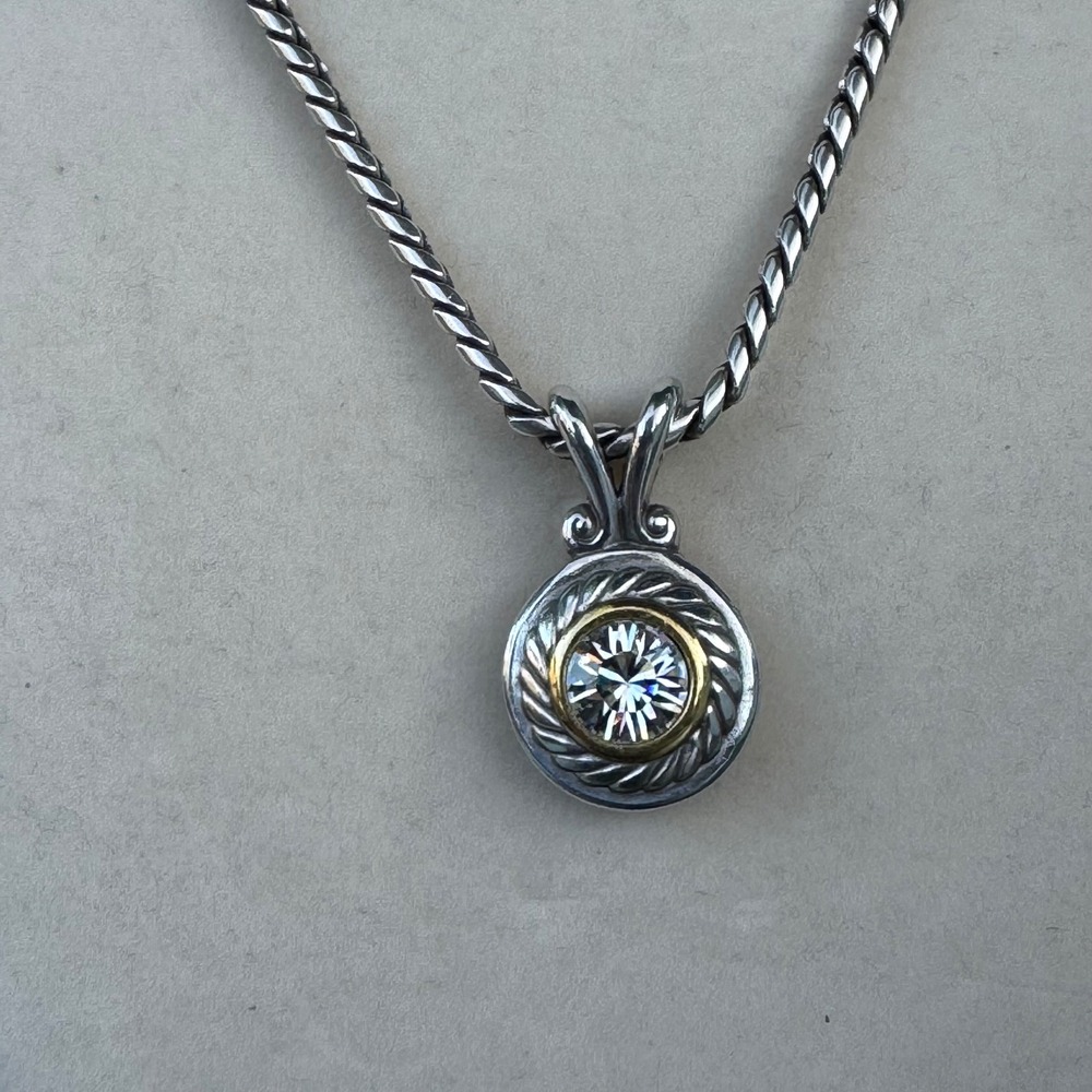 VTG Brighton Reversible Crystal Heart Pendant Necklace Silver Gold Rope Chain